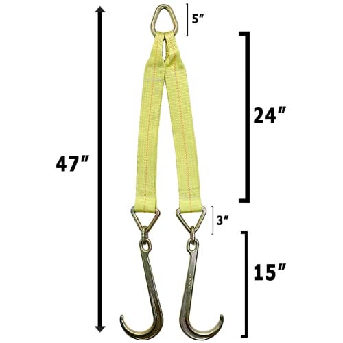 Boxer Tow Straps V Bridle 3” x 24” with J Hooks, Recovery V Strap, Rollback, Car Hauler, Towing – B/S 16,200lbs - Image 2