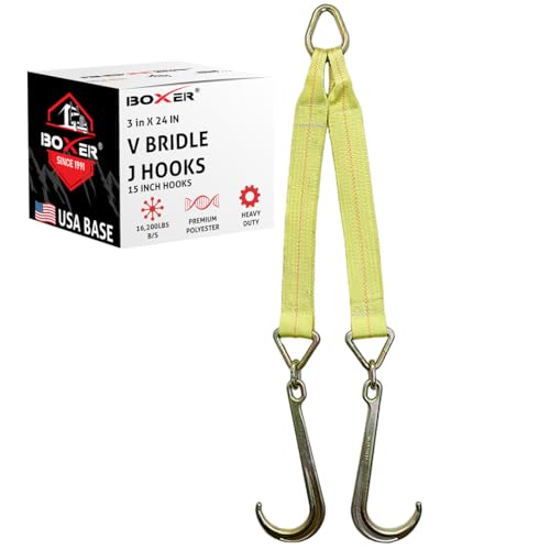 Boxer Tow Straps V Bridle 3” x 24” with J Hooks, Recovery V Strap, Rollback, Car Hauler, Towing – B/S 16,200lbs - Image 1