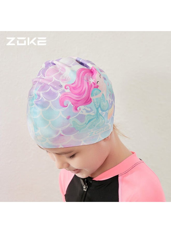 Zoke Children's Swim Cap For Girls, Silicone Waterproof Ear Protection, Cartoon Anime Design, Comfortable, Non-binding, Pink, 621503238 - Image 1