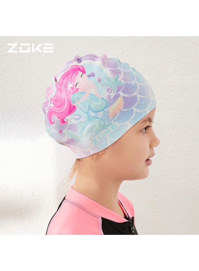 Zoke Children's Swim Cap For Girls, Silicone Waterproof Ear Protection, Cartoon Anime Design, Comfortable, Non-binding, Pink, 621503238 - Image 4