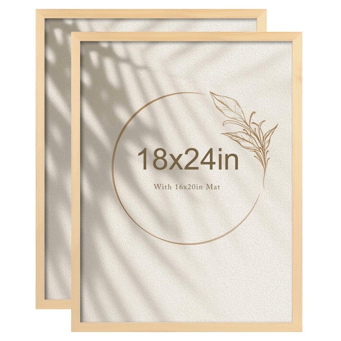 18x24 Poster Frame Set of 2 Solid Wood Frame with Plexiglass Matted for 16x20 for Wall Mounting Hanging Picture Frame Vertically or Horizontally Natural Wood