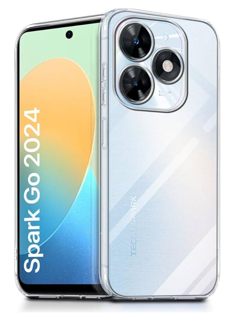 Generic Silicone Protective Clear Cover With Corner For Infinix Smart 8 & HOT 40i / Tecno Spark 20 / Spark 20C / Spark Go 2024 / Pop 8 Ultra-Hybrid Crystal Clear Back Case Cover for |Shockproof Design | Camera Protection Bump | Hard Clear Back | Bumper Case (Pc & TPU |Transparent) NON YELLOW  - Image 1