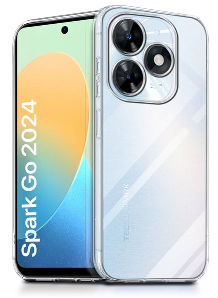 Generic Silicone Protective Clear Cover With Corner For Infinix Smart 8 & HOT 40i / Tecno Spark 20 / Spark 20C / Spark Go 2024 / Pop 8 Ultra-Hybrid Crystal Clear Back Case Cover for |Shockproof Design | Camera Protection Bump | Hard Clear Back | Bumper Case (Pc & TPU |Transparent) NON YELLOW  - Image 5