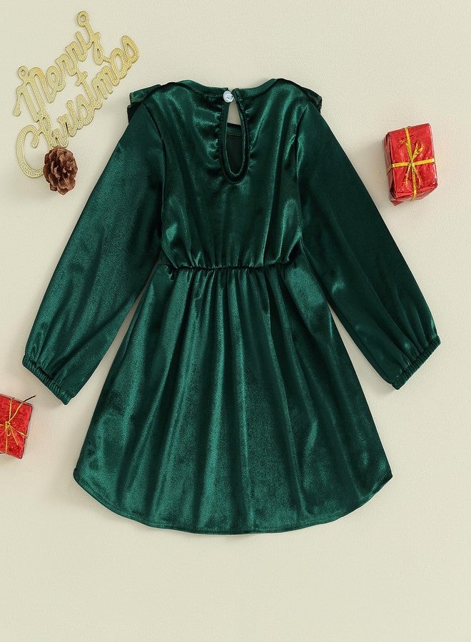 Karuedoo Toddler Baby Girl Velvet Ruffle Long Sleeve Dress Christmas Birthday Party Wedding Dresses Fall Winter Clothes (A-Green, 9-12 Months) - Image 3