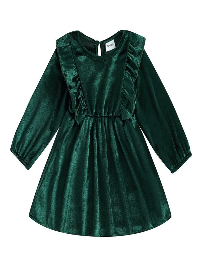 Karuedoo Toddler Baby Girl Velvet Ruffle Long Sleeve Dress Christmas Birthday Party Wedding Dresses Fall Winter Clothes (A-Green, 9-12 Months) - Image 1