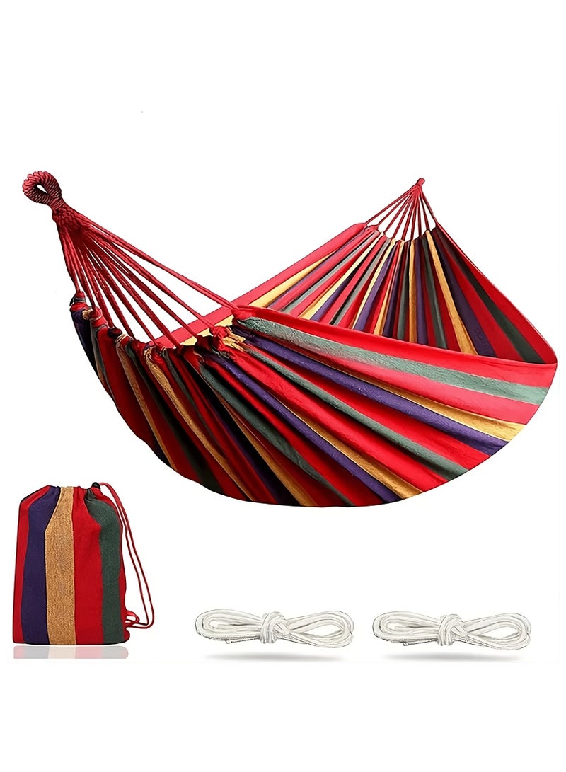 بلان A أرجوحة قماشية مزدوجة محمولة 185×80 سم، أرجوحة تخييم قطنية قابلة للطي مع عقدة معدنية وحقيبة حمل، تتحمل حتى 450 باوند، مناسبة للحديقة والفناء الخلفي والشاطئ والسفر والاسترخاء - Image 1