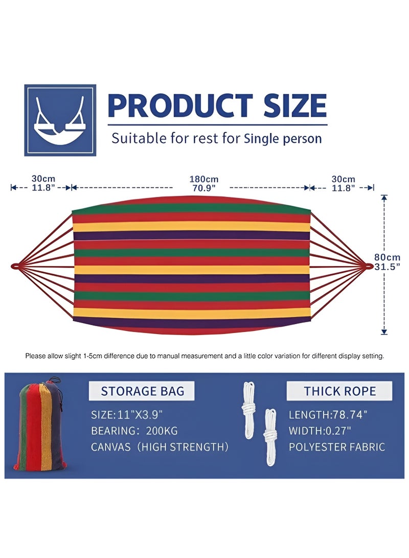 بلان A أرجوحة قماشية مزدوجة محمولة 185×80 سم، أرجوحة تخييم قطنية قابلة للطي مع عقدة معدنية وحقيبة حمل، تتحمل حتى 450 باوند، مناسبة للحديقة والفناء الخلفي والشاطئ والسفر والاسترخاء - Image 5