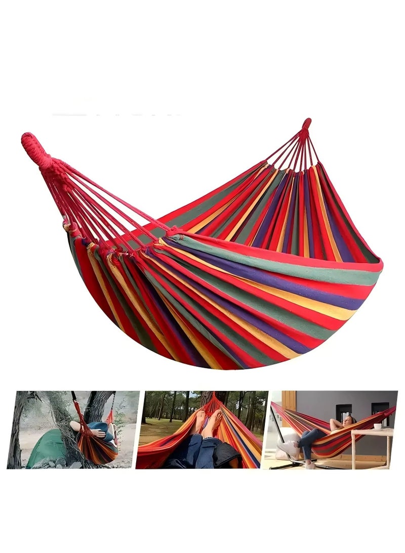 بلان A أرجوحة قماشية مزدوجة محمولة 185×80 سم، أرجوحة تخييم قطنية قابلة للطي مع عقدة معدنية وحقيبة حمل، تتحمل حتى 450 باوند، مناسبة للحديقة والفناء الخلفي والشاطئ والسفر والاسترخاء - Image 2