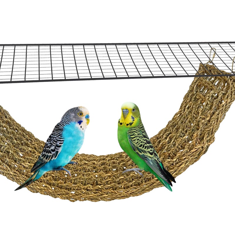 SIMENA Seagrass Mat for Birds, Natural Grass Woven Bird Net Hammock, Climbing Rope Ladder, Chew Toys for Parrots Lovebirds Cockatiels Conures Budgies, Cockatoos (Small) - Image 1
