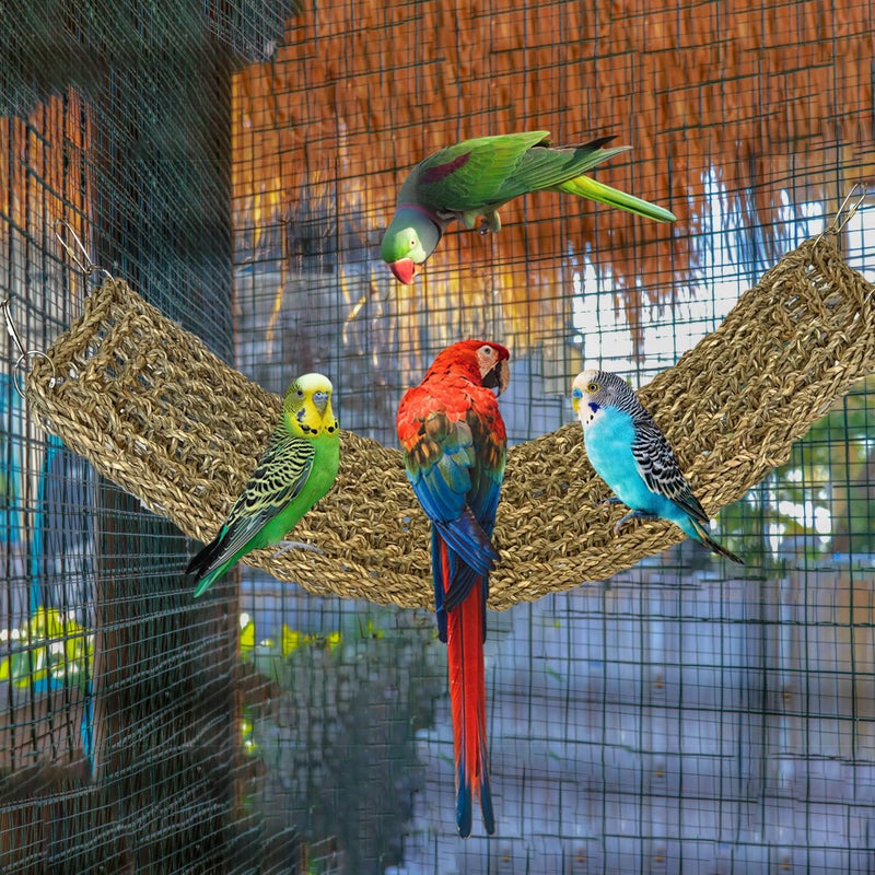 SIMENA Seagrass Mat for Birds, Natural Grass Woven Bird Net Hammock, Climbing Rope Ladder, Chew Toys for Parrots Lovebirds Cockatiels Conures Budgies, Cockatoos (Small) - Image 2