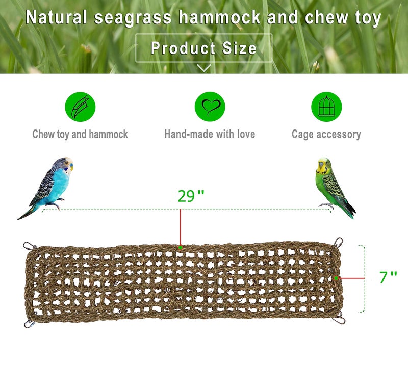 SIMENA Seagrass Mat for Birds, Natural Grass Woven Bird Net Hammock, Climbing Rope Ladder, Chew Toys for Parrots Lovebirds Cockatiels Conures Budgies, Cockatoos (Small) - Image 5