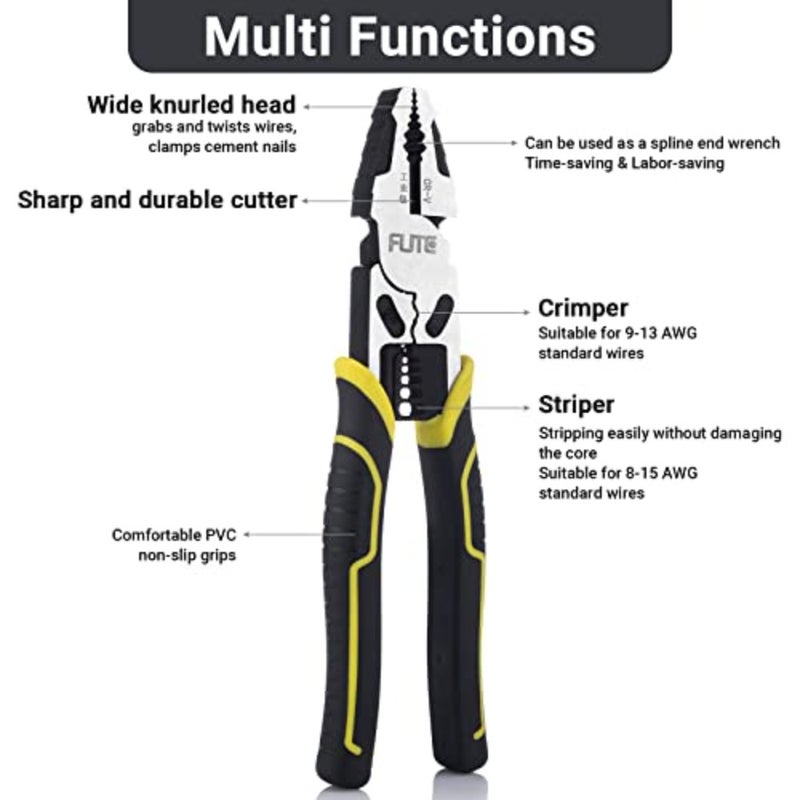 Industrial use, chrome vanadium steel, black and silver, 4-in-1 multifunctional lineman plier with wire stripper, crimper, cutter, and winding function - Image 2
