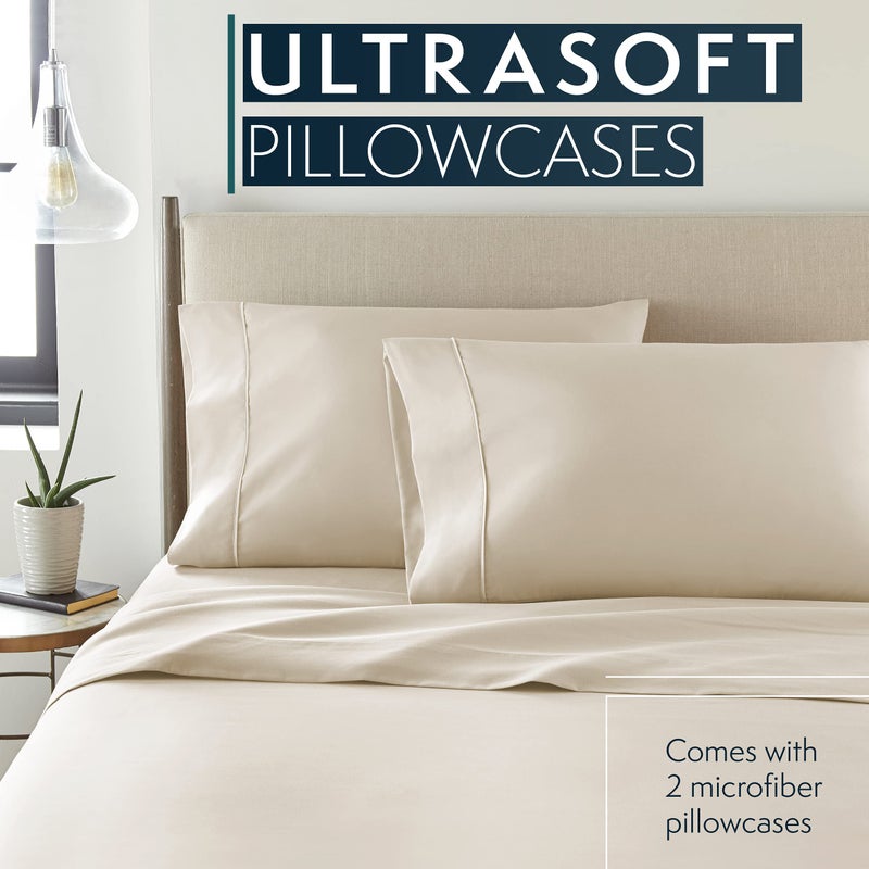HC Collection Pillow Cases Standard Size/Queen Size Set of 2- Microfiber, Extra Soft Pillowcases - Easy Care & Machine Washable - Cream - Image 2