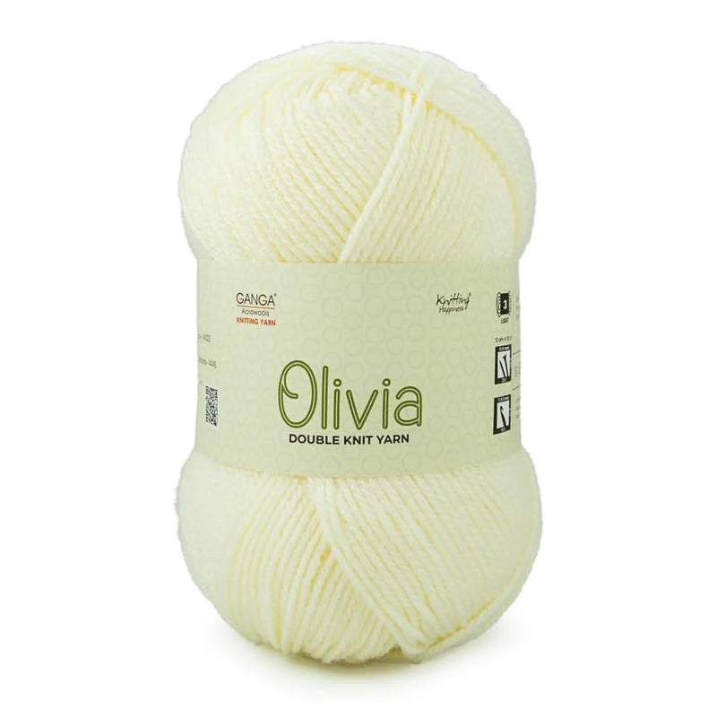 GANGA Acrowools Wool TEX- Ganga Acrowools Olivia, Double Knit Yarn. Hand Knitting and Crochet Yarn.. Pack of 2 Balls - 100gms Each. Shade no - OLV0011, Cream - Image 1