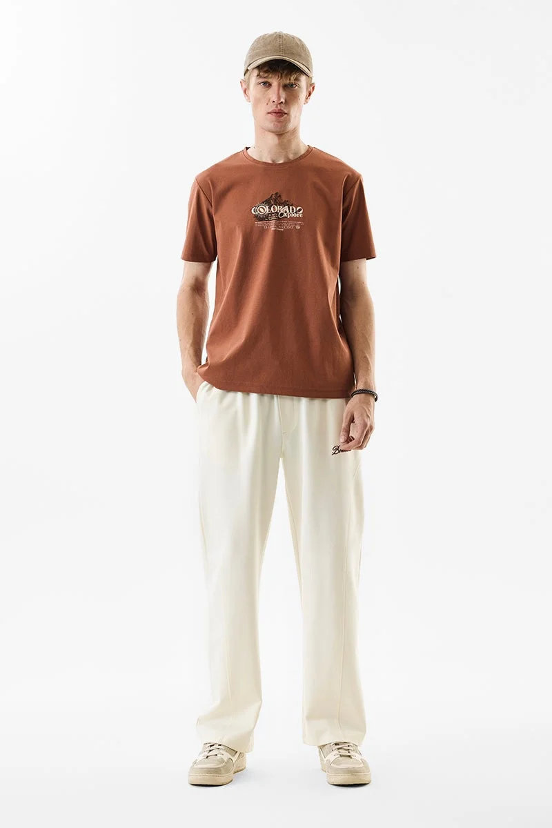سنيتش Rust Graphic Half Sleeve Slim Fit T-Shirt