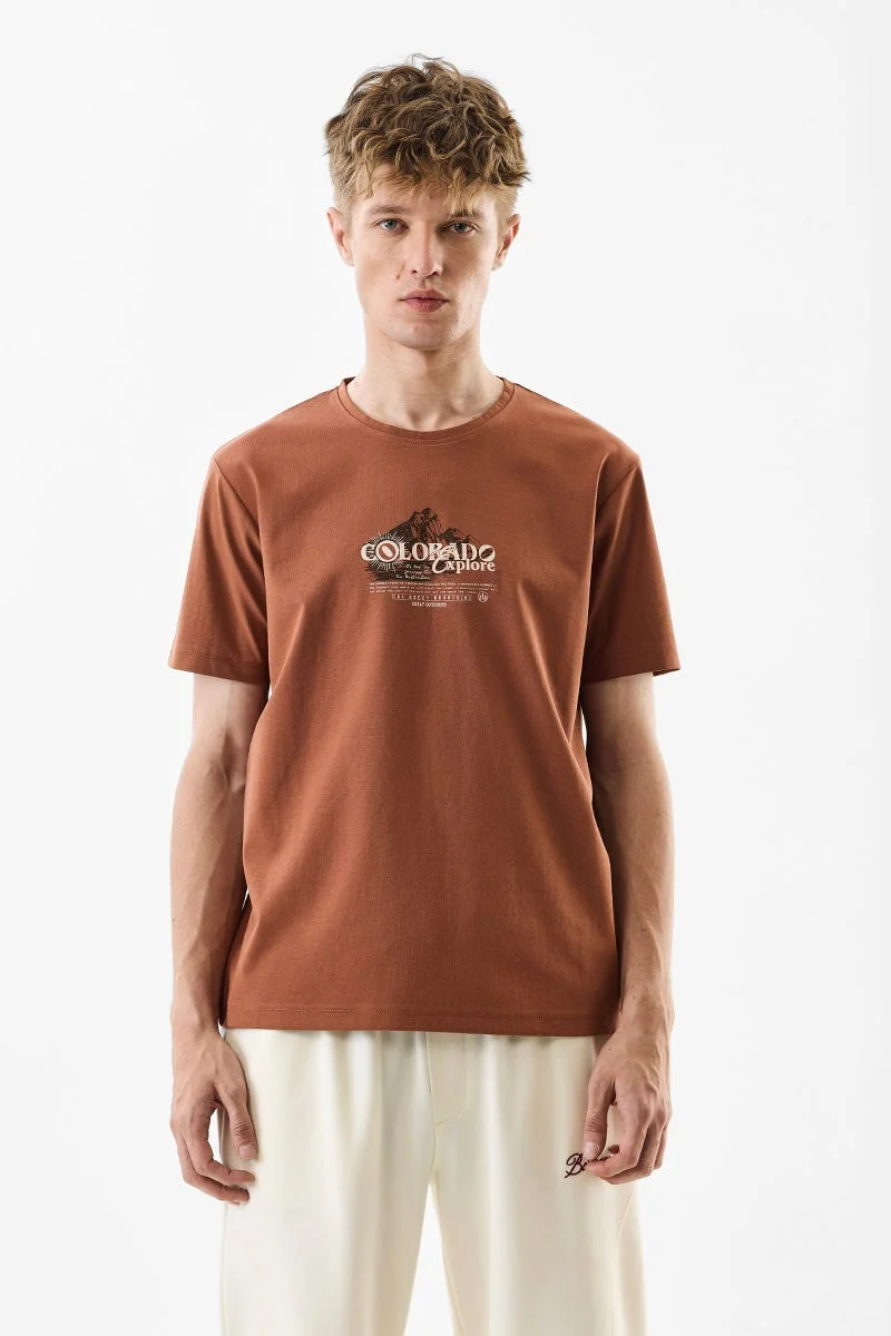 سنيتش Rust Graphic Half Sleeve Slim Fit T-Shirt