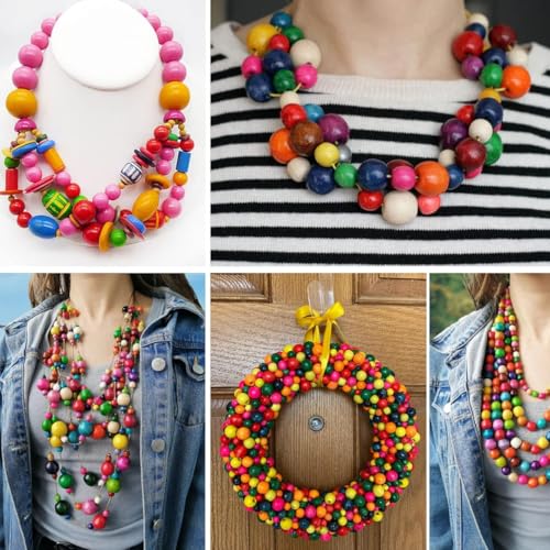 Adikala 16 mm Wooden Beads for Bracelet Making, Jewellery, Bag, Craft & Home Decor - DIY Art & Craft 100PC (Multi Color) - Image 3