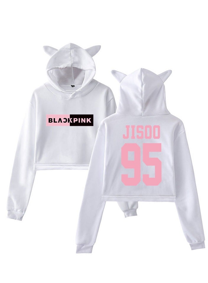 BLACKPINK Girl Group Cat Ears Short Hoodie Autumn And Winter Women's Casual Loose And Fleece Hoodie - Image 1