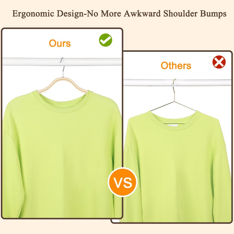 TOPIA HANGER Sleek Wooden Hangers with Non-Slip Rubber Grips, Sweater Hangers No Shoulder Bump, Lightweight Clothes Hangers 20-Pack, 360Â° Swivel Hook and Pants Bar-CT63N20 - Image 5