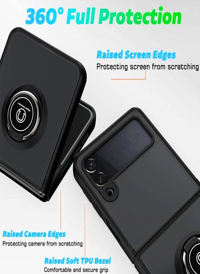 TJ's TJS Compatible with Samsung Galaxy Z Flip 3 5G Case, Metal Ring Kickstand Magnetic Support Drop Protective Cover Phone Case (Black) - Image 5