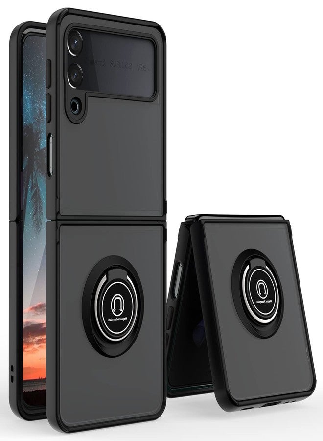 TJ's TJS Compatible with Samsung Galaxy Z Flip 3 5G Case, Metal Ring Kickstand Magnetic Support Drop Protective Cover Phone Case (Black) - Image 1