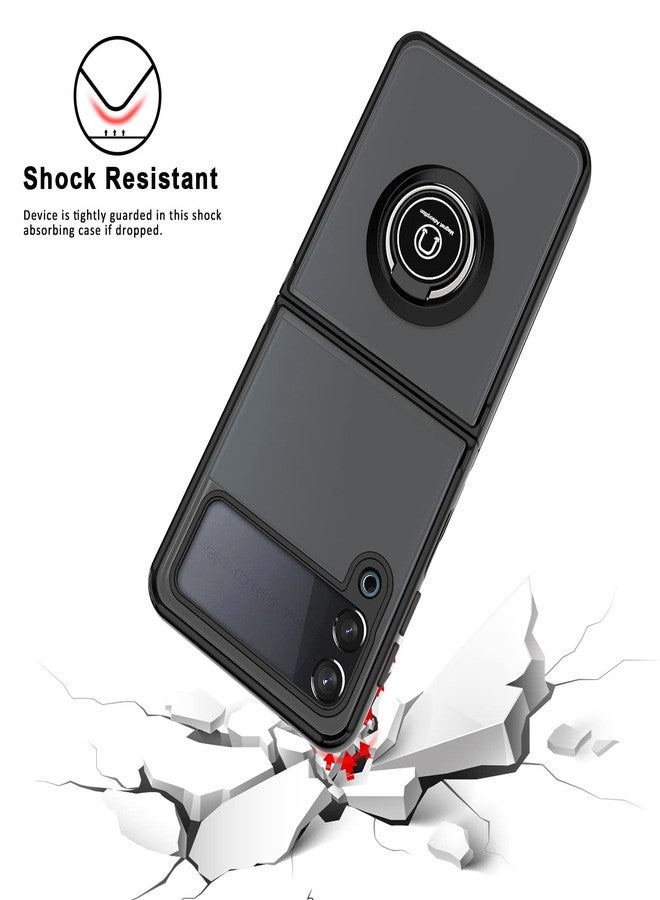 TJ's TJS Compatible with Samsung Galaxy Z Flip 3 5G Case, Metal Ring Kickstand Magnetic Support Drop Protective Cover Phone Case (Black) - Image 4