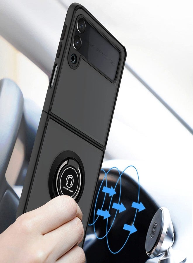TJ's TJS Compatible with Samsung Galaxy Z Flip 3 5G Case, Metal Ring Kickstand Magnetic Support Drop Protective Cover Phone Case (Black) - Image 3