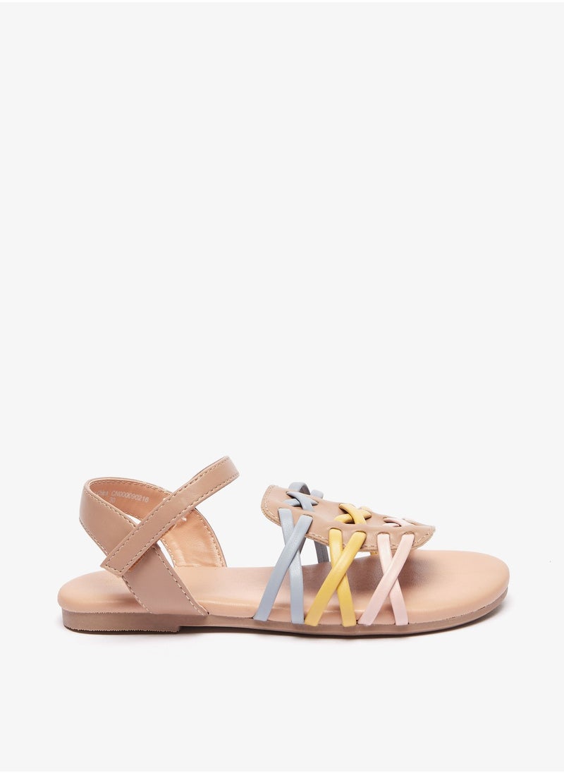 Flora Bella By Shoexpress - Girls Solid Cross Strap Sandals with Hook and Loop Closure - Image 1