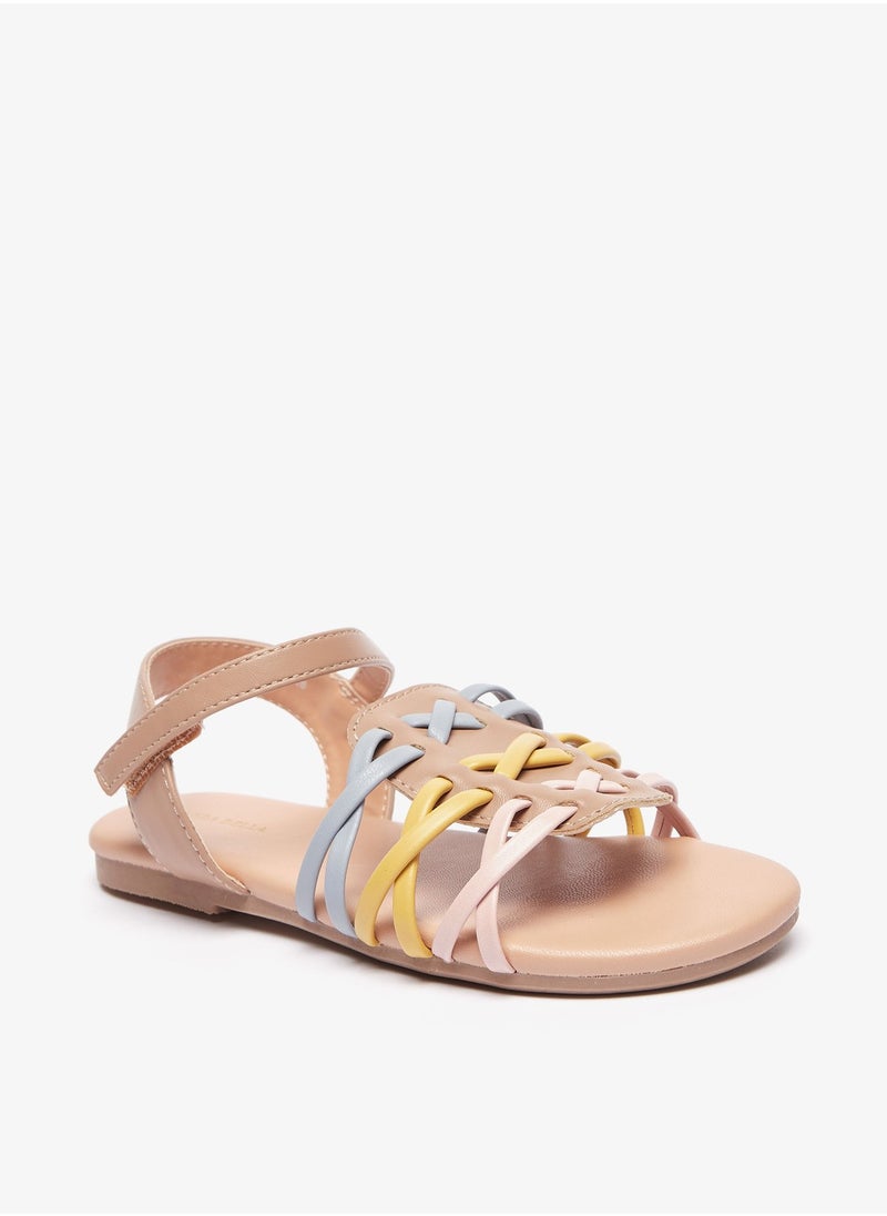 Flora Bella By Shoexpress - Girls Solid Cross Strap Sandals with Hook and Loop Closure - Image 1