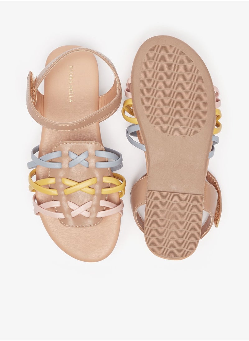 Flora Bella By Shoexpress - Girls Solid Cross Strap Sandals with Hook and Loop Closure - Image 1