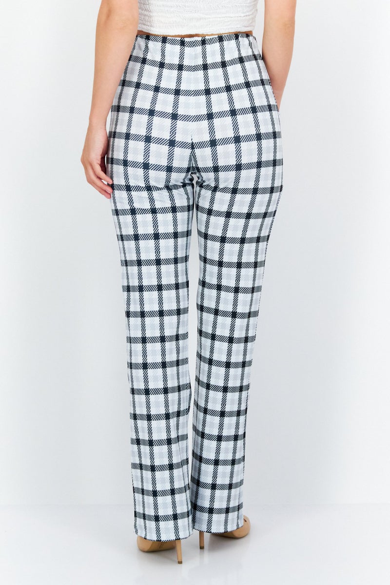 stussy Women Checkered Straight Leg  Pants, Grey Combo - Image 3