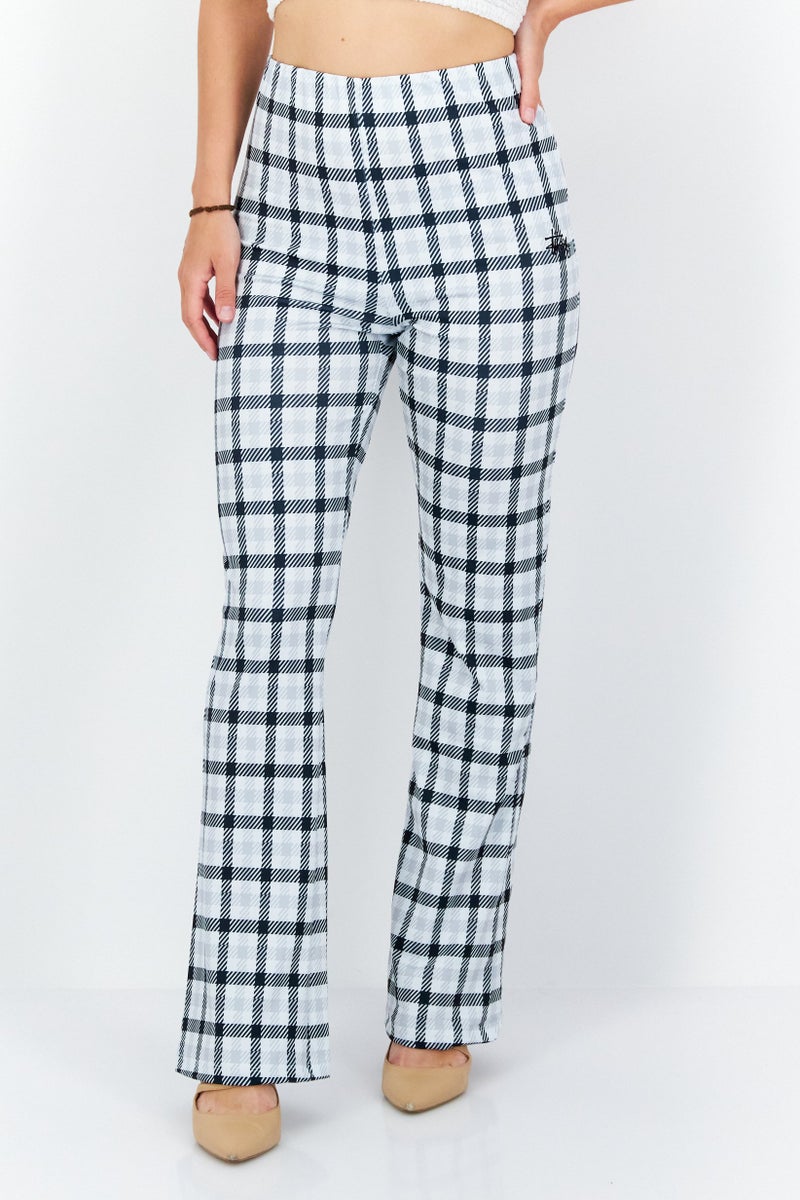 stussy Women Checkered Straight Leg  Pants, Grey Combo - Image 1