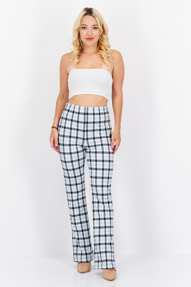 stussy Women Checkered Straight Leg  Pants, Grey Combo - Image 4