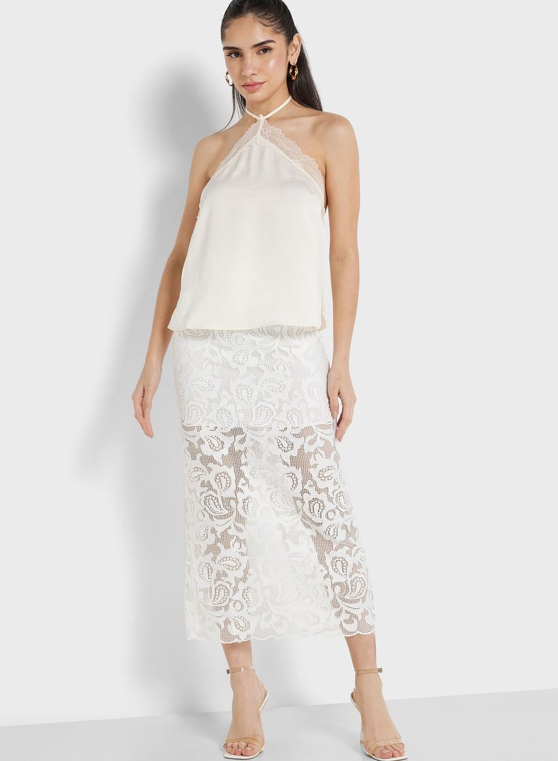 توب شوب تنورة بتفاصيل دانتيل - Image 4