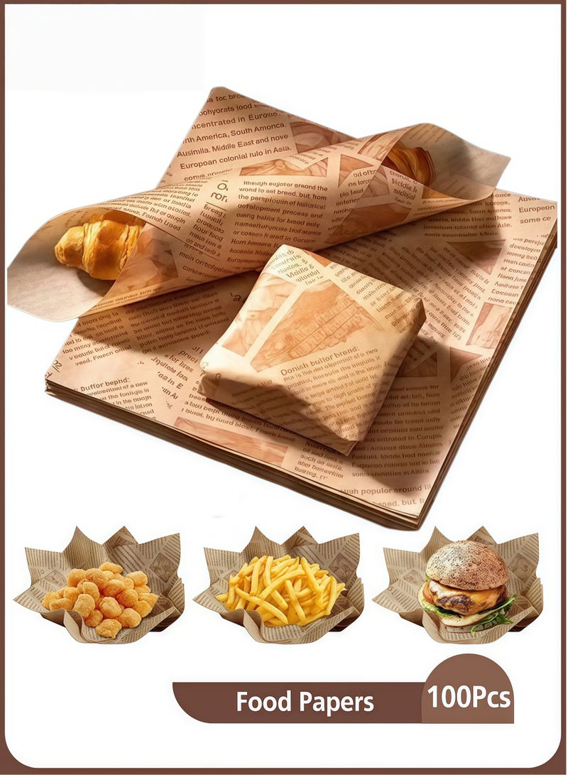 100 Sheets Bread Sandwich Burger Fries Food Grade Oil Proof Paper, Waterproof Baking Tray Liners for Baking, Restaurant/Hotel/Commercial (18x18cm) - Image 1