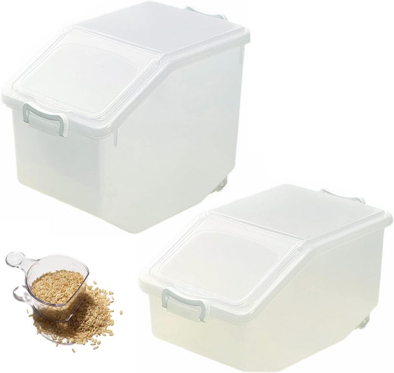 Premify Rice Storage Containers 2pcs (5kg & 10kg)-Food Storage Container with Lid, BPA Free Plastic Large Cereal Storage Box, Multifunctional Containers for Kitchen Food with Measuring Cups - Image 1