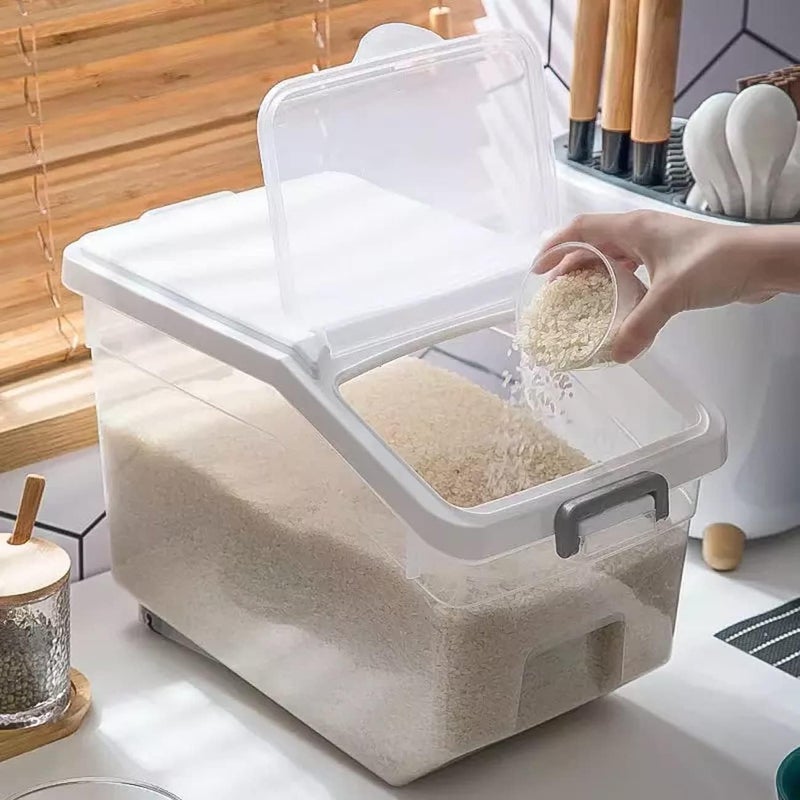 Premify Rice Storage Containers 2pcs (5kg & 10kg)-Food Storage Container with Lid, BPA Free Plastic Large Cereal Storage Box, Multifunctional Containers for Kitchen Food with Measuring Cups - Image 3