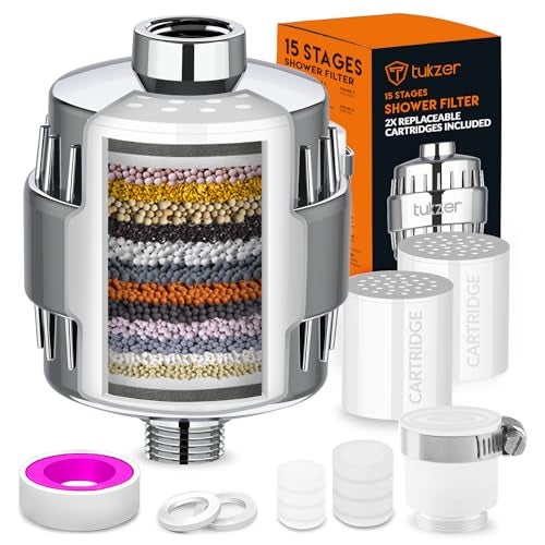 Tukzer Abs Universal Shower Head Filter, Hard Water Softener| 15 Stage Filtration Method Removes Chlorine, Chemicals| Reduce Hair Fall, Improves Skin| for Bathroom, Kitchen, Chrome Finish - Image 1