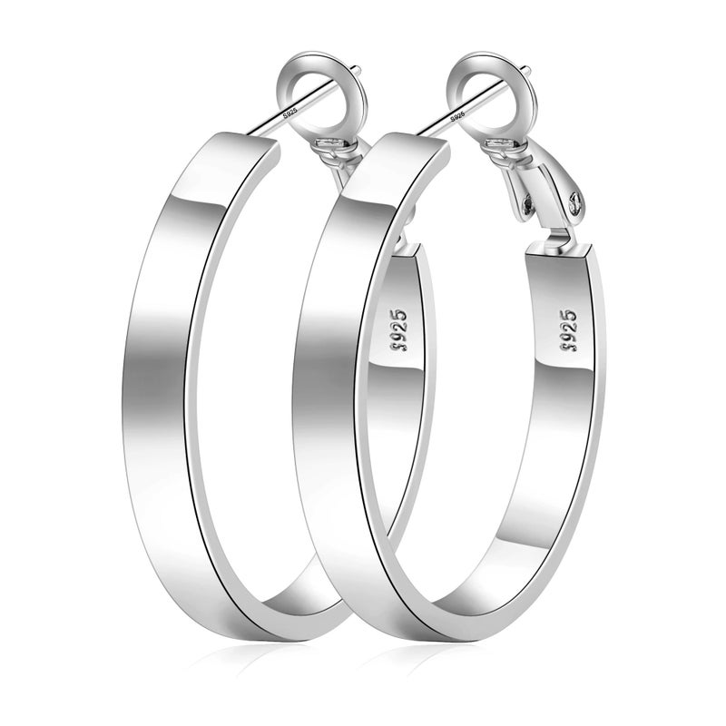 EXGOX 4MM Wide Silver Hoop Earrings for Women Sterling Silver Large Hoop Earrings 14K Real Gold Plated Hoop Earrings Hypoallergenic 925 Silver Big Hoop Earrings for Women (30/40/50/60mm) - Image 1