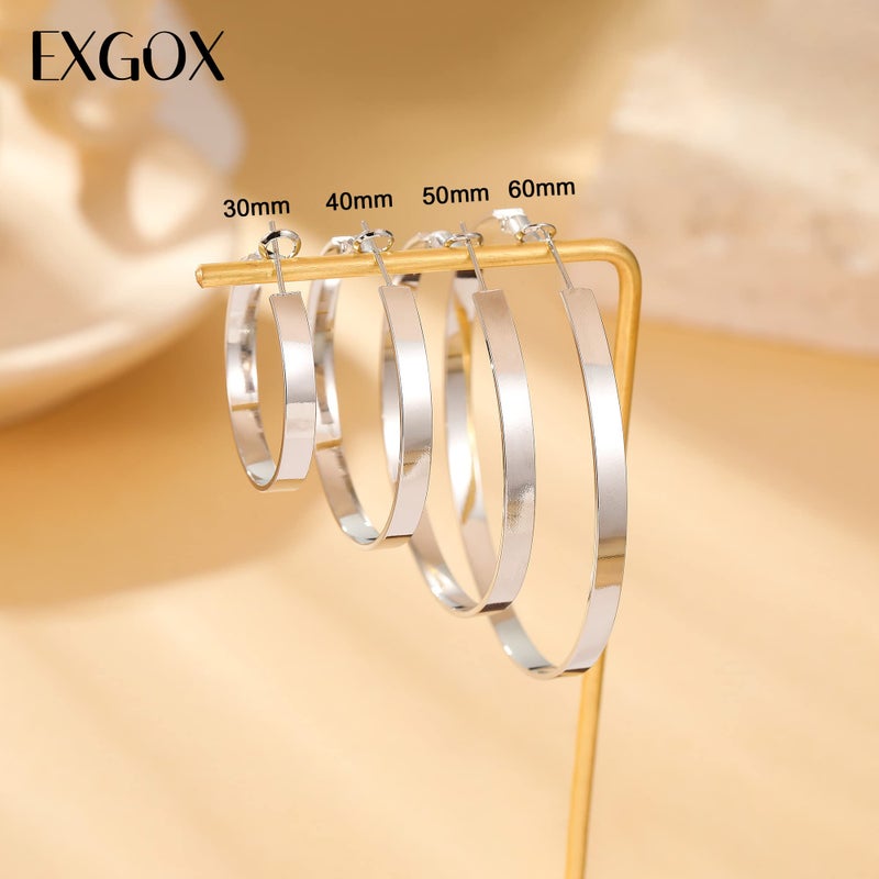 EXGOX 4MM Wide Silver Hoop Earrings for Women Sterling Silver Large Hoop Earrings 14K Real Gold Plated Hoop Earrings Hypoallergenic 925 Silver Big Hoop Earrings for Women (30/40/50/60mm) - Image 5