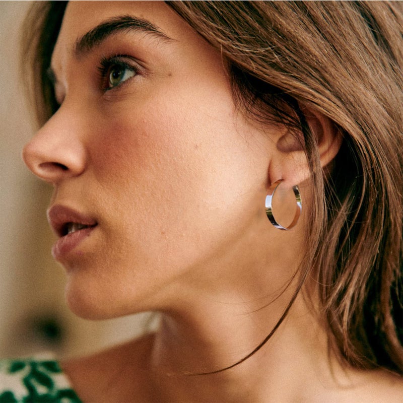 EXGOX 4MM Wide Silver Hoop Earrings for Women Sterling Silver Large Hoop Earrings 14K Real Gold Plated Hoop Earrings Hypoallergenic 925 Silver Big Hoop Earrings for Women (30/40/50/60mm) - Image 2