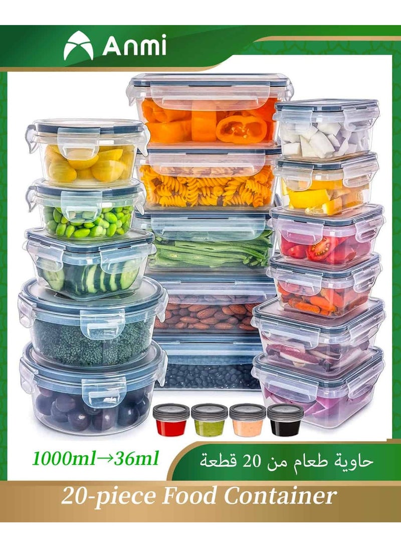 أنمي 20 قطع حاويات تخزين المواد الغذائية مع الأغطية ، البلاستيك مانعة للتسرب ببا خالية حاويات لتنظيم المطبخ ، وجبة الإعدادية ، حاويات الغداء (تشمل التسميات والقلم) - Image 1