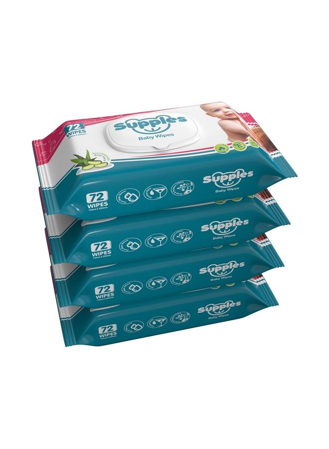Supples Baby Wet Wipes With Lid Enriched With Aloe Vera 72 Wipes Pack (Pack Of 4) - Image 1