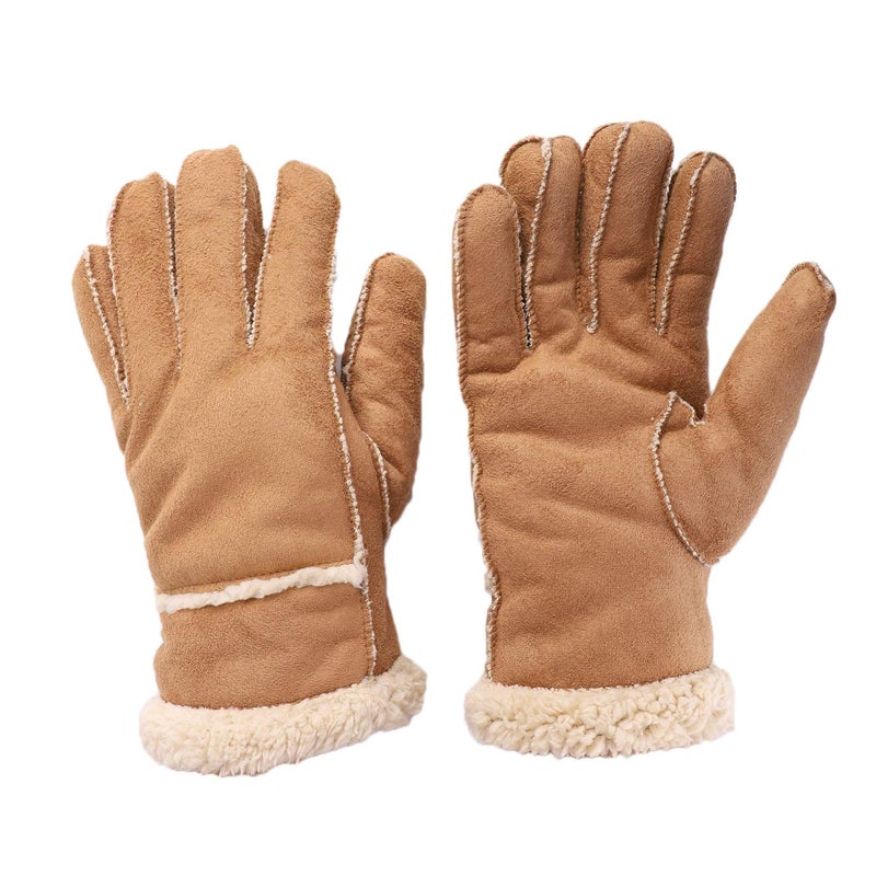 MioCloth Winter Warm Thermal Suede Leather Fleece Lining Driving Gloves Xmas Gift Men Khaki - Image 1