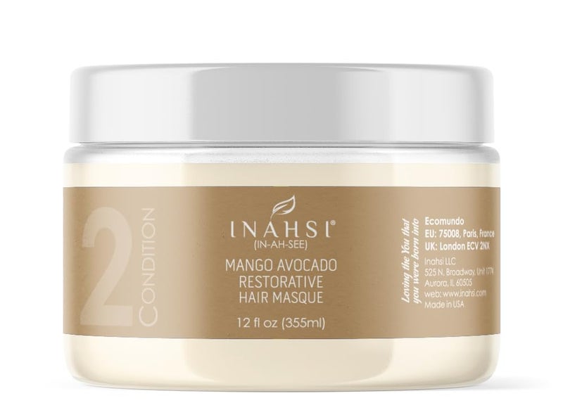 INAHSI Mango Avocado Restorative Hair Masque  Deep Conditioner for Men Women  Kids with Curly Hair  Hair Products for Natural Curls  12 oz  Made in the USA