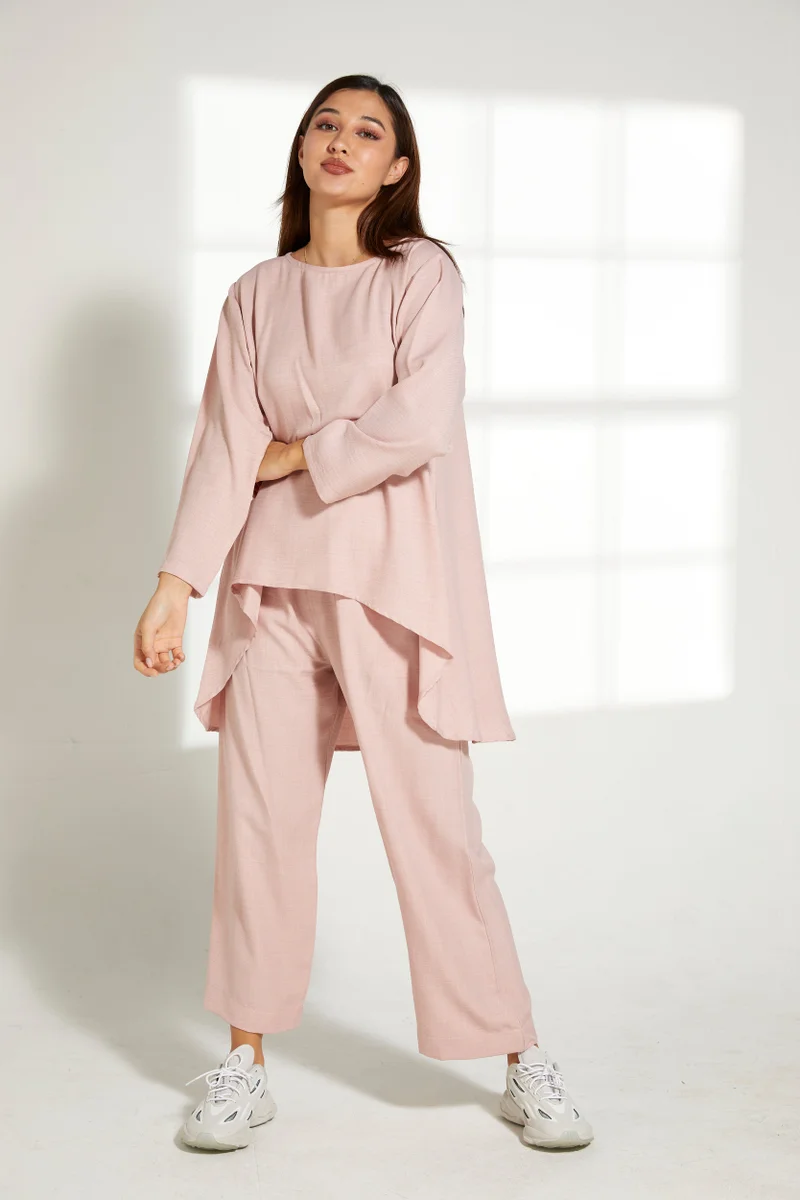 Moistreet Asymmetric Boat Neck Top & Pants Set