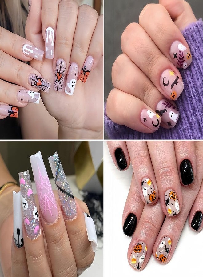 BYJKYEN Halloween Nail Art Stickers Ghost Nail Decals 3D Horror Ghost Skull Spider Web Bat Pumpkin Self-Adhesive Decals Designs Halloween Nail Supplies for Women Manicure Holiday Decorations Charms 6 Sheets - Image 2