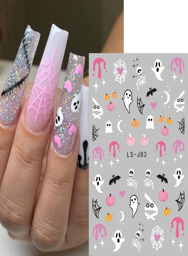 BYJKYEN Halloween Nail Art Stickers Ghost Nail Decals 3D Horror Ghost Skull Spider Web Bat Pumpkin Self-Adhesive Decals Designs Halloween Nail Supplies for Women Manicure Holiday Decorations Charms 6 Sheets - Image 5