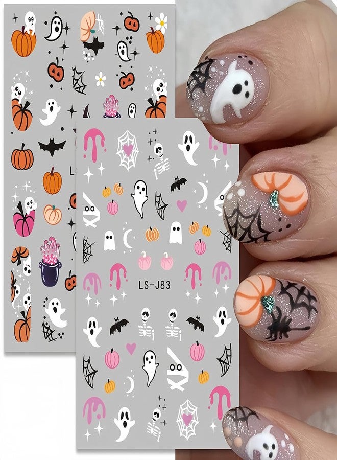 BYJKYEN Halloween Nail Art Stickers Ghost Nail Decals 3D Horror Ghost Skull Spider Web Bat Pumpkin Self-Adhesive Decals Designs Halloween Nail Supplies for Women Manicure Holiday Decorations Charms 6 Sheets - Image 3