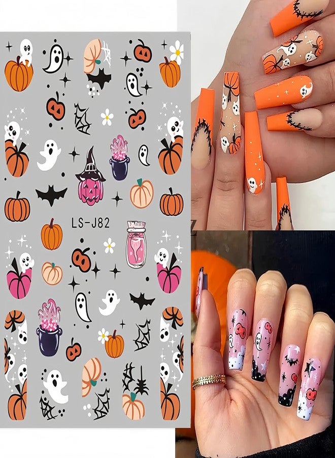 BYJKYEN Halloween Nail Art Stickers Ghost Nail Decals 3D Horror Ghost Skull Spider Web Bat Pumpkin Self-Adhesive Decals Designs Halloween Nail Supplies for Women Manicure Holiday Decorations Charms 6 Sheets - Image 4